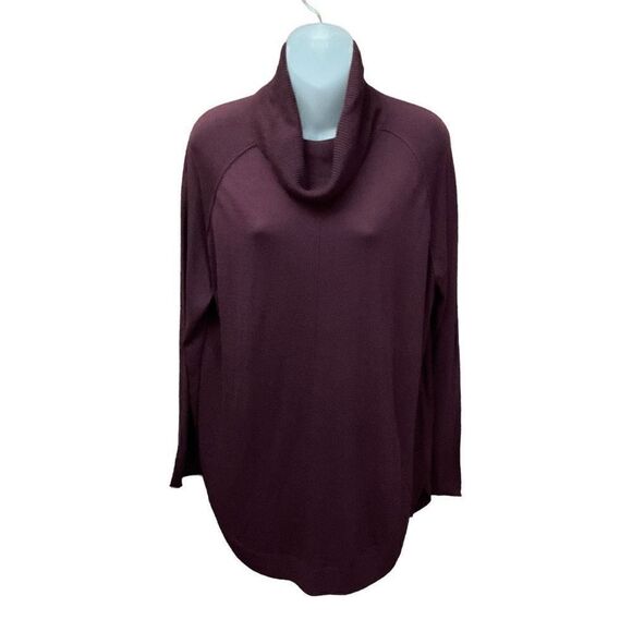 Caslon Sweater Tunic Cowl Neck Maroon Burgundy Curved Hem Side Slits Medium - Picture 1 of 11